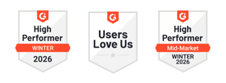 G2 Awards 2026 — High Performer, Users Love Us, High Performer Mid-Market