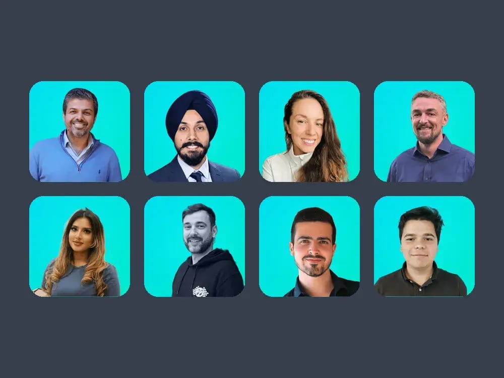Saurav, Divjot, Madlena, Cosmin, Ilham, Bruno, Ricardo and Paulo, who joined 5Mins in its first year
